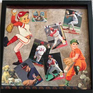 Baseball Cards Boy’s Room Handmade Collage Wall Art Decor Vintage Sports OOAK
